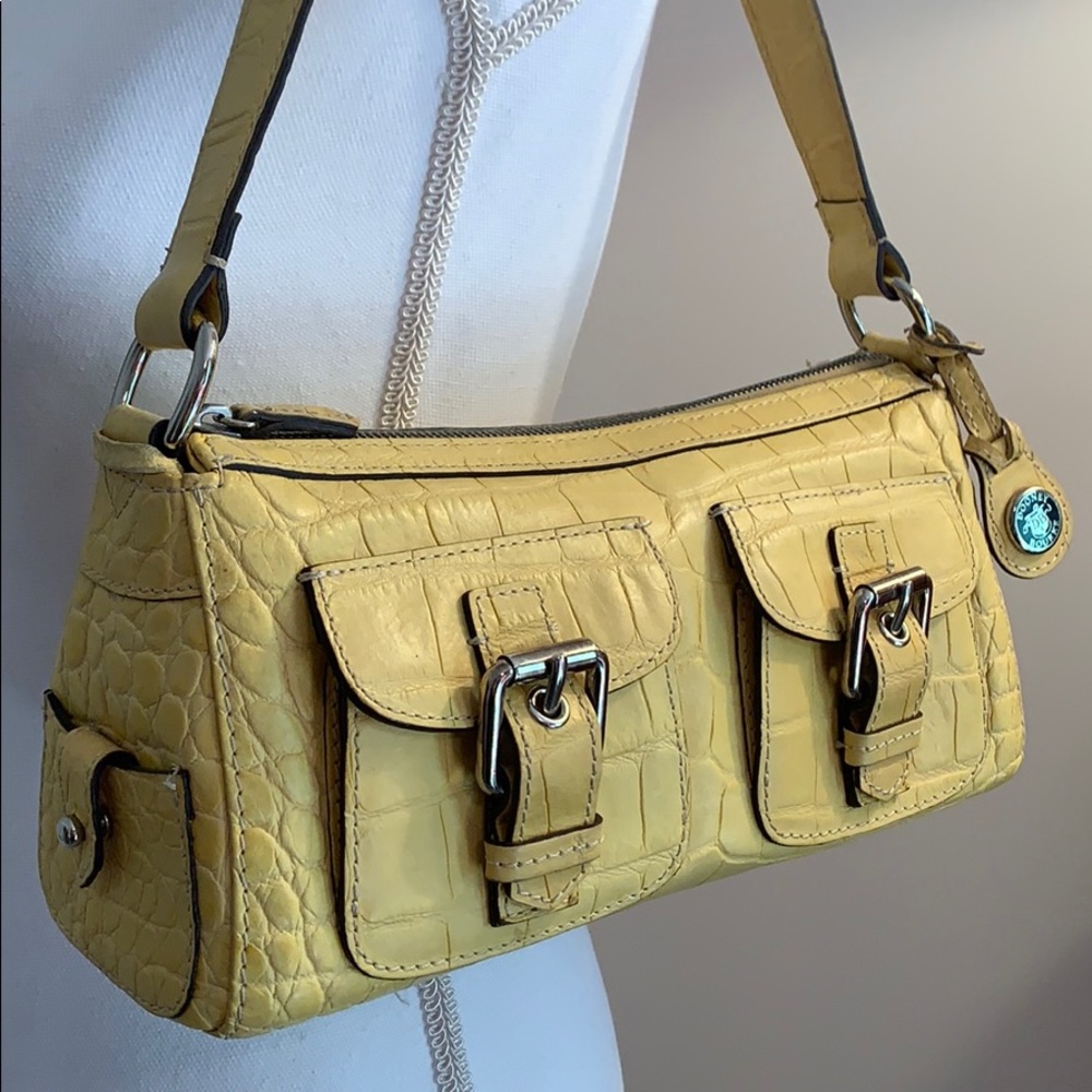 Dooney & Bourke Leather Yellow Faux Croc Satchel